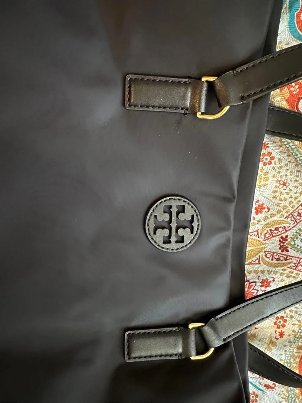 Tory Burch Black Nylon Tote with Logo Detail